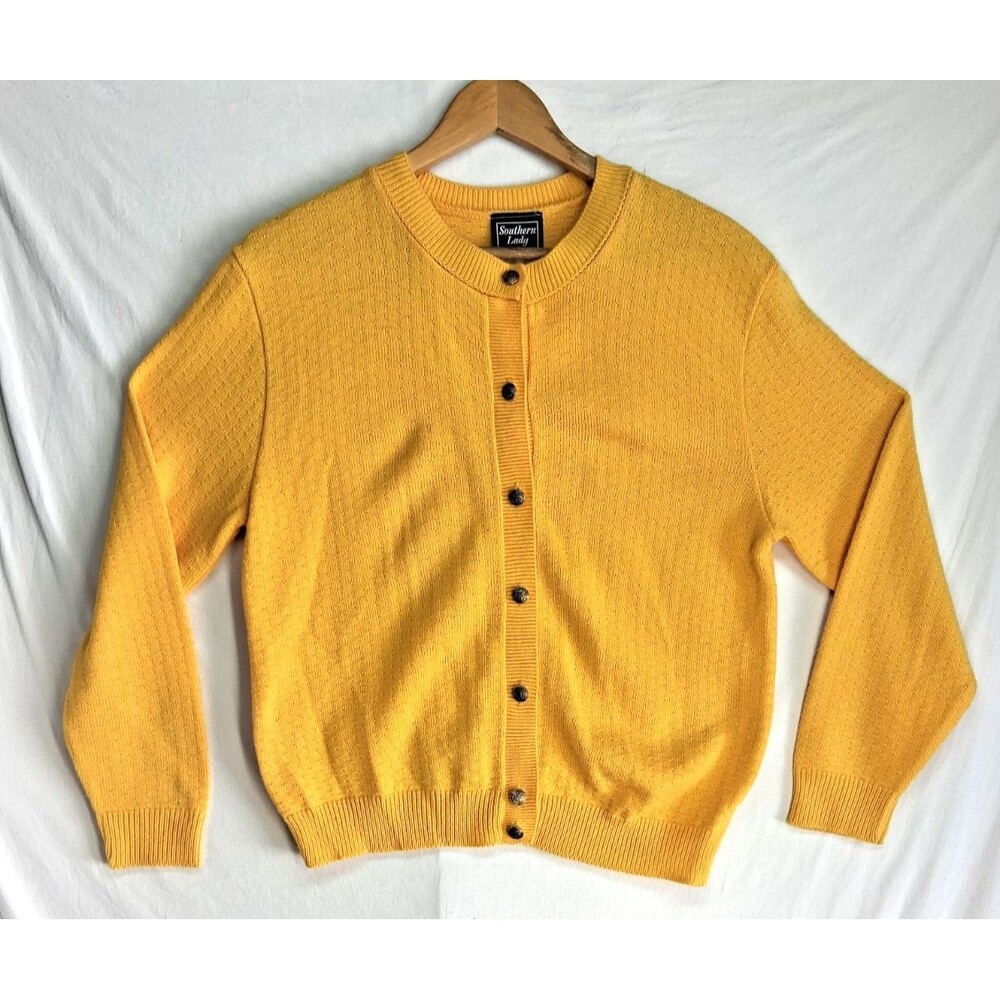 Vintage Southern Lady Butter Yellow Women Med Cardigan Sweater USA Button Front